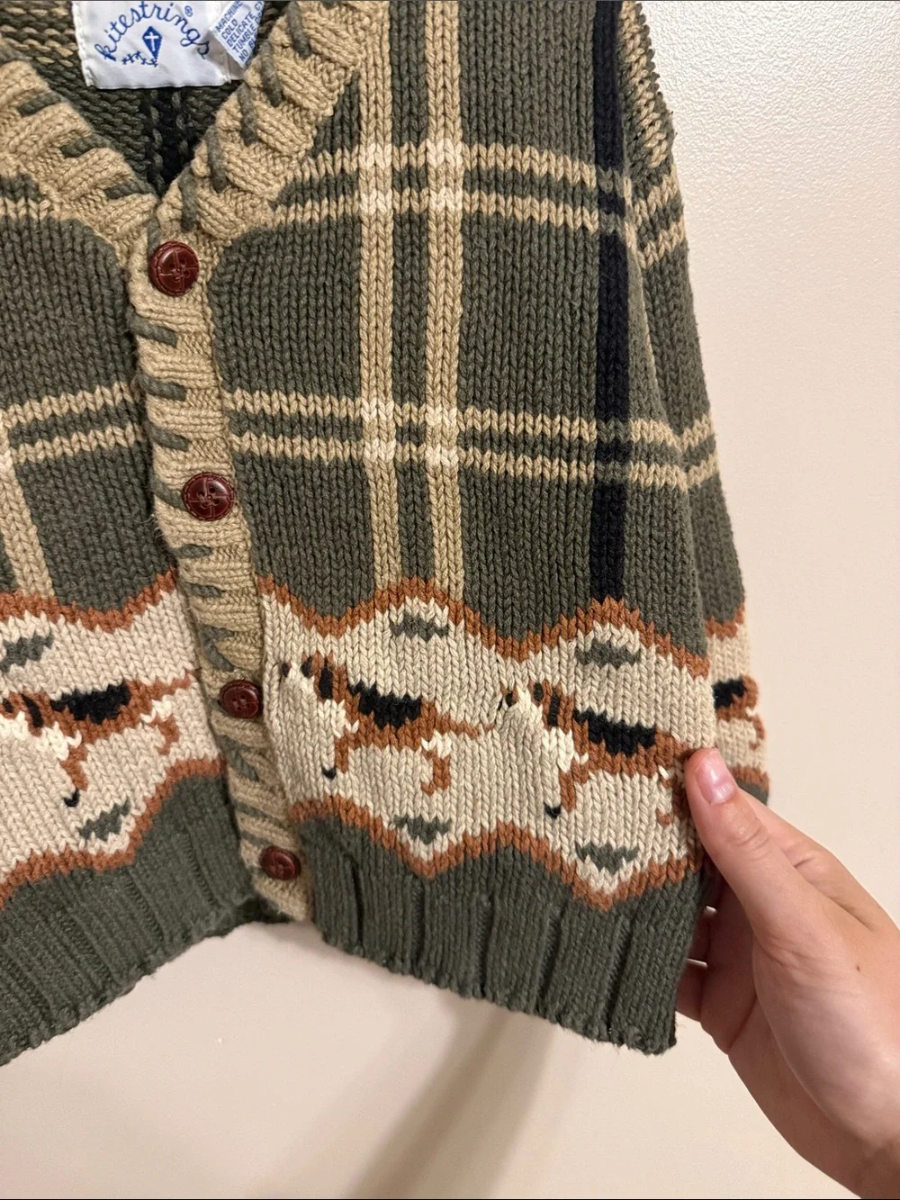 Vintage Kitestrings Plaid Cardigan Sweater Knit with Dog Print Beagle 4T Novelty